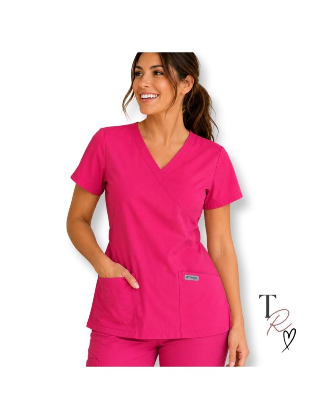 Grey’s Anatomy by Barco Pink Scrub Top Women’s Faux Wrap Look Size Medium